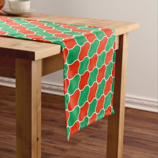 Red Green Christmas Diagonal Ogee Pattern Medium Table Runner