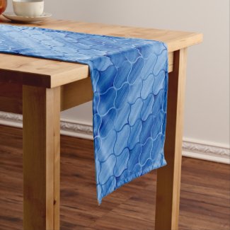 Modern Blue Diagonal Ogee Pattern Medium Table Runner