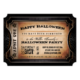 Orange & Black Admit One Halloween Party Ticket Card