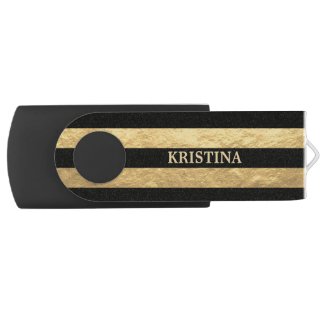 Faux Gold Foil/Black Stripes Personalized USB Flash Drive
