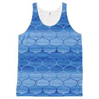 Beautiful Painted Blue Ogee Pattern All-Over Print Tank Top