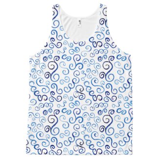 All-Over-Print Prussian Blue Watercolor Curves All-Over Print Tank Top