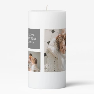 Trendy Collage Photo & Green Best Family GiftTrend Pillar Candle