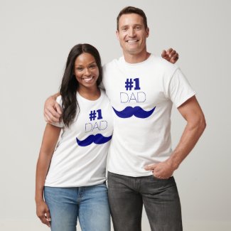 #1 Dad Blue Mustache - Number One T-Shirt