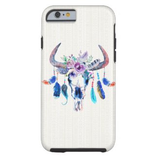 Buffalo Skull With Purple Feather And Flowers Tough iPhone 6 Case