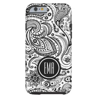 Monogram Black & White Floral paisley Pattern Tough iPhone 6 Case