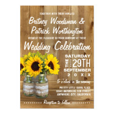 Mason Jar Burlap Sunflower Wedding Invitations