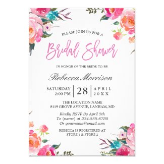 Watercolor Floral Botanical Wreath Bridal Shower Card