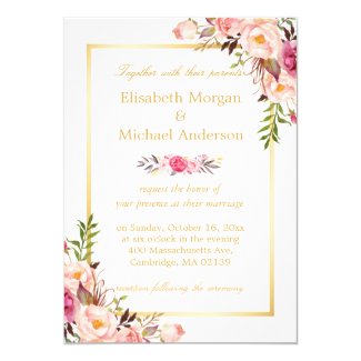 Elegant Floral Chic Gold White Formal Wedding Card