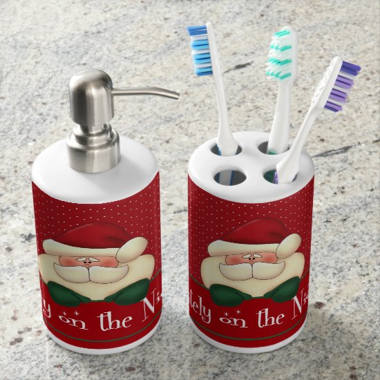 Red and White Polka Dot Santa Soap Dispenser And Toothbrush Holder