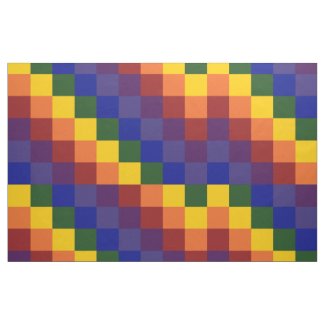 Geometric Checkered Rainbow Pattern Fabric