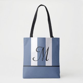 Country Blue Wide Stripe Monogram Tote Bag