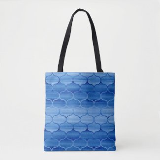Lovely Blue Watercolor Ogee Pattern Tote Bag