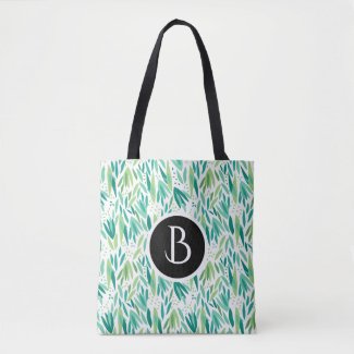 Abstract Green Leafs Botanical Pattern Tote Bag