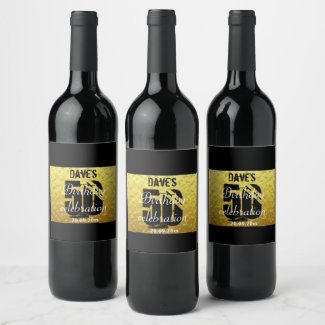 Black and Gold Any Age Birthday Party Personalised Wine Label