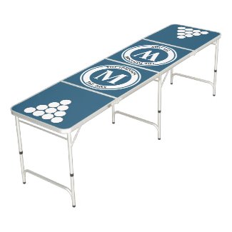 Monogrammed with Circle Pyramid Blue Regulation Beer Pong Table