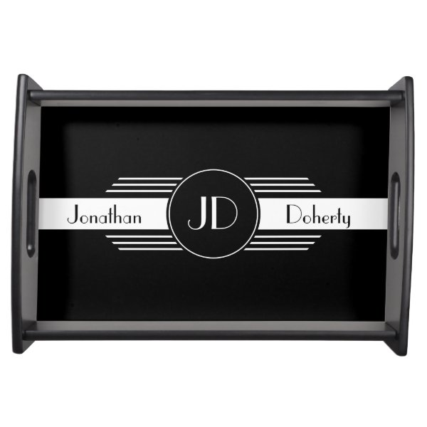 Monogrammed Black and White Art Deco Serving Tray