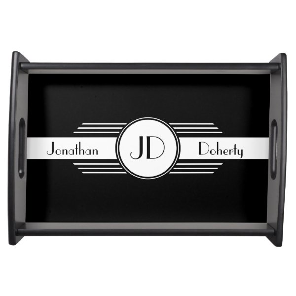Black and White Art Deco Monogrammed Serving Tray