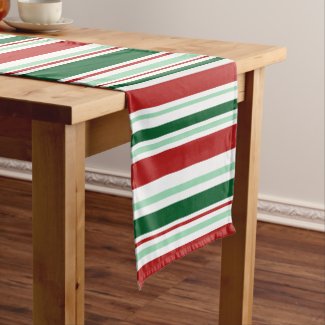 Modern Christmas Red, Green, White Stripes Short Table Runner