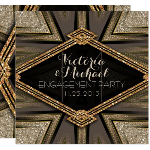 Art Deco Goldy Engagement Party Invitations