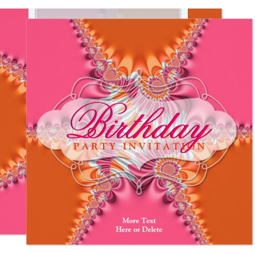 Pink Orange Lace Exotic Birthday Party Invitation