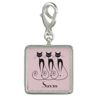 Custom Name and Color Black Cat Charms