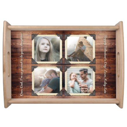 Printed in full color, the serving tray comes in two sizes with a black or natural wood finish. Personalize with your photos, texts, and designs for a high quality serving tray.