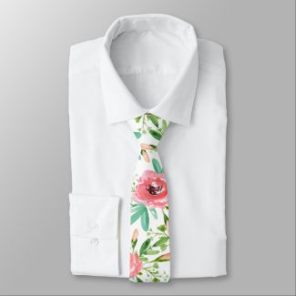 Cute Pink Roses And Buds Necktie