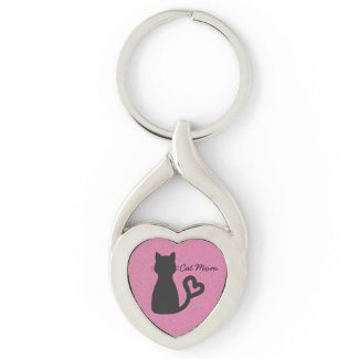 "Cat Mom" Black Cat Heart Keychain