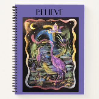 Hand Watercolor Purple Egrets Believe Journal