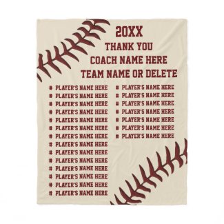 Personalized Baseball Coach Gifts, Player's NAMES Fleece Blanket