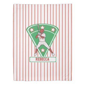 Personalized Baseball Batter Star Red Duvet Cover