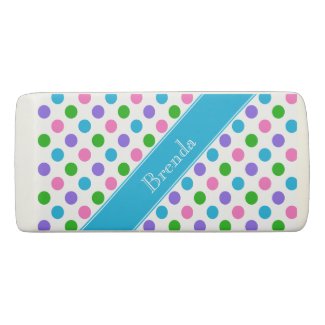 Multi Color Polka Dots | Blue | Personalized Eraser