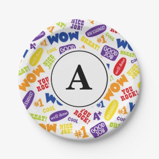 Great Work Back to School Bright Monogram Paper Plate