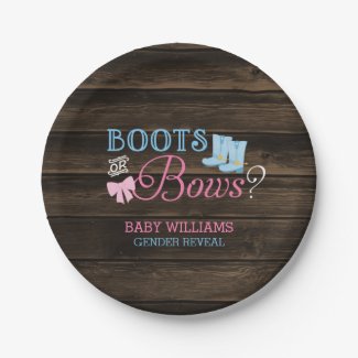 Rustic or Cowboy Boots or Bows Gender Reveal Baby Shower Paper Plates