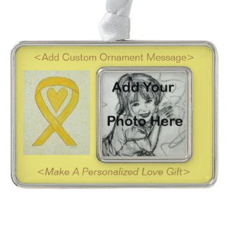 Yellow Awareness Ribbon Heart Photo Ornament