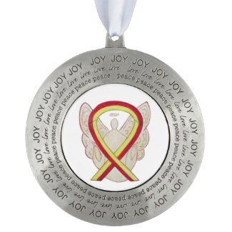Red and Yellow Awareness Ribbon Angel Art Ornament