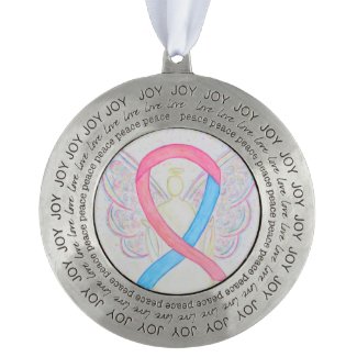 Pink and Blue Awareness Ribbon Angel Ornaments Pewter Ornament