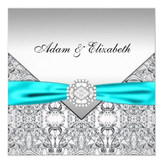 Elegant Silver Teal Blue Wedding Invitations