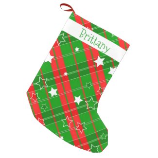 Holiday Plaid Red Green White Stars Small Christmas Stocking