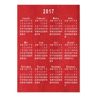 Red Linen Texture Photo 2017 Calendar Template Magnetic Card