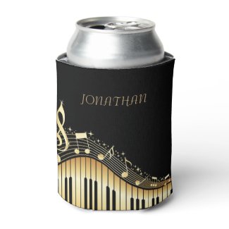Black And Gold Keyboard With Musical Notes Can Cooler
