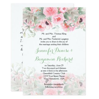 Watercolor Pink Peonies and Pink Anemones Flowers Card