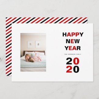 Happy New Year 2020 red, black typography  photo Holiday Card
