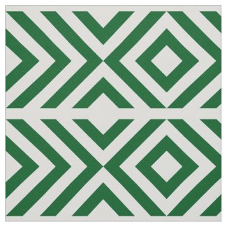 Geometric Green and White Chevrons and Diamonds Fabric