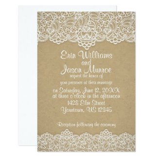 White Lace Brown Paper Wedding Invitation