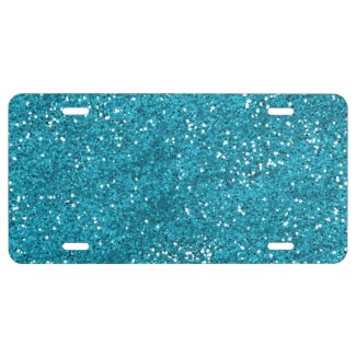 Stylish Turquoise Blue Glitter License Plate