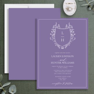 Monogram Wreath Elegant Wedding Invitations