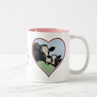 Holstein Cow & Calf Pink Heart Vegan Two-Tone Coffee Mug