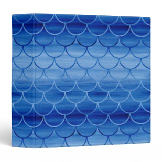 Modern Prussian Blue Painted Watercolor Scales 3 Ring Binder
